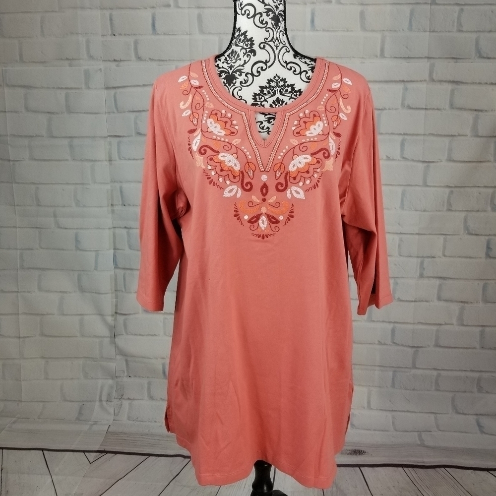 Denim stretch knit plus size 1xp floral stitch